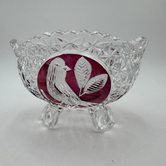 Vintage Byrdes Collection 3 Toed Bowl 5 inch by Hofbauer 24% Lead Crystal - Picture 2 of 12